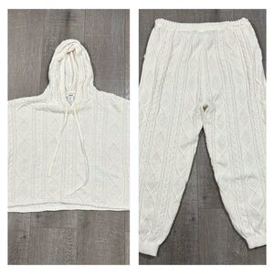 Jason Wu 2 Set Cream Cable Knit Hoodie Cropped Sweater and Knit Joggers Size XL